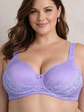 Lace-Trim Support Bra Lavender Intimate Comfort Choice 27-0404-7 Posture Support